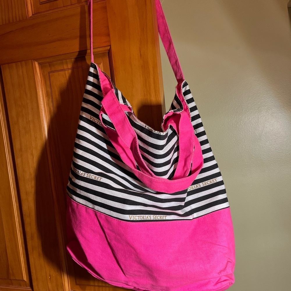 Victoria's Secret Pink and Black Striped Women's Bag